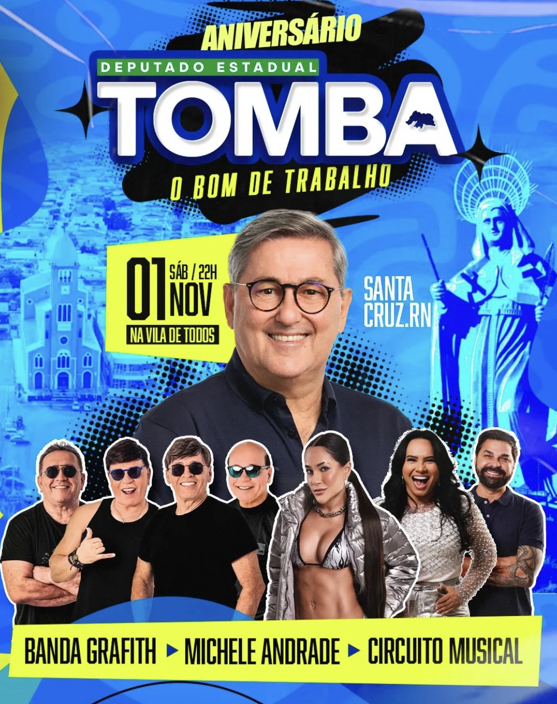 Grafith, Michele Andrade e Circuito Musical vão comandar a festa de aniversário de Tomba Farias em Santa Cruz