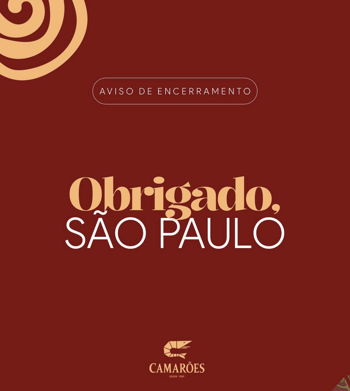 Grupo Camarões encerra restaurante em São Paulo após quatro anos de funcionamento